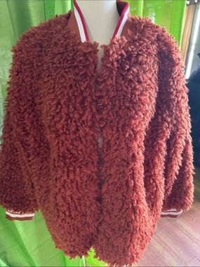 Cozy Rust Curly Faux Fur Jacket